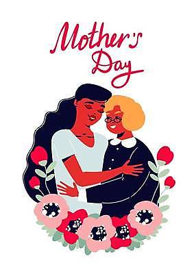 EPS 해외이미지 여자 꽃 잎 일러스트 가족 안기 모녀 성인 타이포그라피 두명 성인여자만 성인만 어머니의날 해외일러스트 식물 문자 기념일 딸 관계 모션 엄마 사람 미국문화 여자만 파일형식 벡터 이미지허브