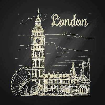 EPS 해외이미지 일러스트 사람없음 건물 도시풍경 분필 런던 빅벤 해외일러스트 건축물 영국 풍경 도시 시계탑 초크 파일형식 벡터 이미지허브