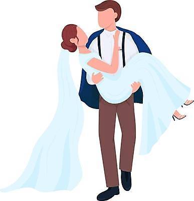 EPS 해외이미지 전신 부부 여자 남자 웨딩드레스 결혼 일러스트 안기 정장 성인 두명 마주보기 잡기 신랑신부 성인만 해외일러스트 커플 드레스 옷 신부_웨딩 신랑 모션 사람 이벤트 파일형식 벡터 이미지허브