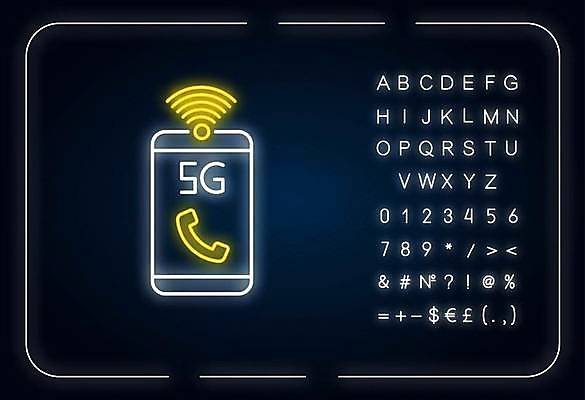 EPS 해외이미지 알파벳 선 백그라운드 일러스트 통신 타이포그라피 사람없음 스마트폰 화려 전화기 심볼 네온 형광등 5G 해외일러스트 문자 영어 컨셉 전등 IT 핸드폰 스마트기기 파일형식 벡터 이미지허브
