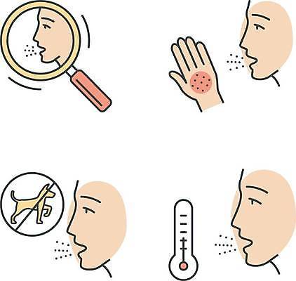EPS 해외이미지 손 일러스트 돋보기 사람없음 신체부위 세트 금지 개 온도계 얼굴모양 두드러기 증상 해외일러스트 모양 얼굴 포유류 사람 알레르기 파일형식 벡터 이미지허브