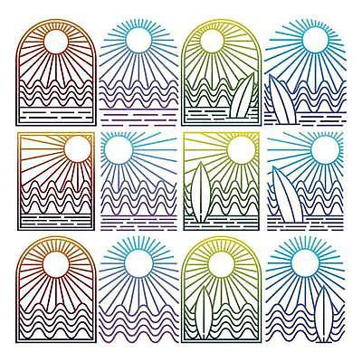 EPS 해외이미지 디자인 물결 바다 일러스트 사람없음 여름 태양 서핑보드 심볼 아치 해외일러스트 자연요소 계절 보드_스포츠 파일형식 벡터 이미지허브