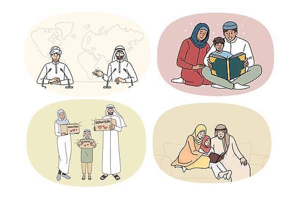 EPS 해외이미지 전통 라이프스타일 옷 종교 문화 어린이 컨셉 일러스트 가족 관계 사람 인종 성인 세트 인포그래픽 기도 사회 그룹 이슬람교 수집 보따리 그림 윤곽 커뮤니티 동쪽 세대 라마단 신앙심 아랍어 전국 회원 해외일러스트 생활 방향 공동체 파일형식 벡터 이미지허브