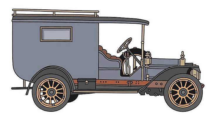 EPS 해외이미지 일러스트 자동차 사람없음 파란색 빈티지 클래식 승합차 복고 클래식카 해외일러스트 육상교통 컬러 컨셉 승용차 파일형식 벡터 이미지허브