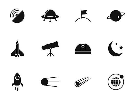 EPS 해외이미지 별 지구 일러스트 사람없음 세트 픽토그램 검은색 행성 로켓 달 깃발 유성 우주선 UFO 위성안테나 천체망원경 운석 지구모양 해외일러스트 자연요소 모양 컬러 안테나 우주 망원경 미확인물체 파일형식 벡터 이미지허브