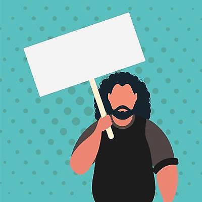 EPS 해외이미지 배너 남자 컨셉 일러스트 프레임 한명 들기 성인 물방울무늬 팻말 잡기 발표 메시지 시위 항의 성인남자한명만 해외일러스트 1 무늬 모션 사람 남자한명만 성인남자만 파일형식 벡터 이미지허브