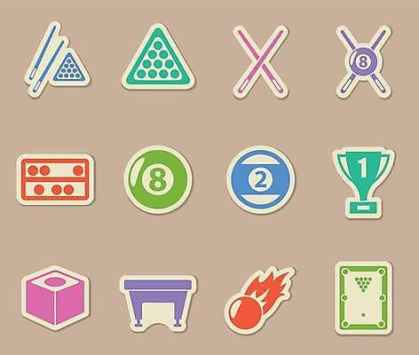 EPS 해외이미지 스티커 일러스트 사람없음 세트 컬러풀 라벨 당구공 당구대 당구채 해외일러스트 컬러 공 프레임 당구 당구용품 파일형식 벡터 이미지허브