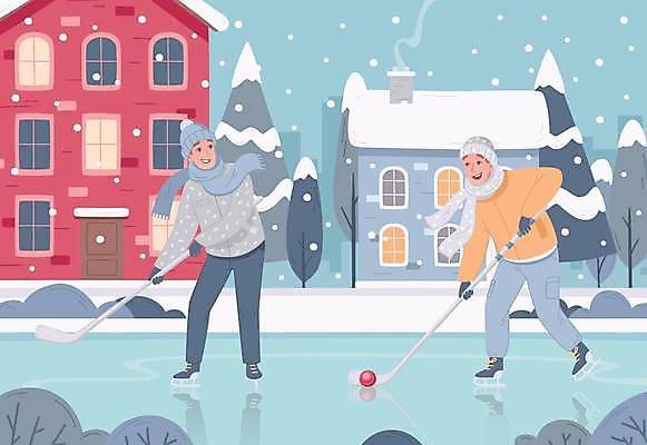 EPS 해외이미지 남자 겨울 일러스트 주택 성인 두명 라이프 마을 목도리 스케이트 아이스하키 빙판 하키채 퍽 성인남자만 해외일러스트 잡화 계절 스포츠용품 겨울스포츠 사람 건물 생활 하키 하키용품 남자만 성인만 파일형식 벡터 이미지허브