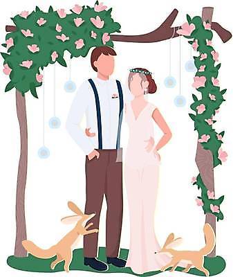 EPS 해외이미지 전신 부부 여자 남자 꽃 허리손 결혼 두마리 일러스트 결혼식 프레임 성인 두명 나뭇가지 여우 신랑신부 성인만 웨딩아치 해외일러스트 나무 식물 커플 신부_웨딩 포즈 신랑 2 포유류 사람 이벤트 결혼소품 파일형식 벡터 이미지허브