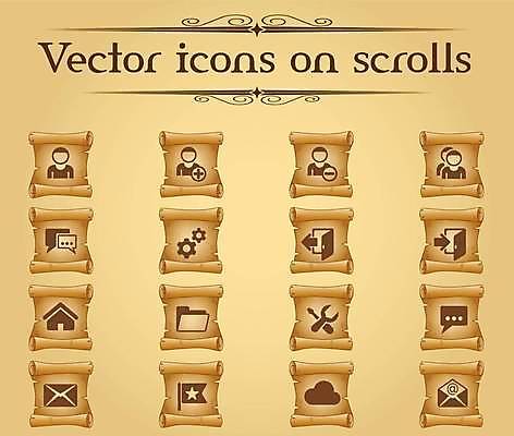 EPS 해외이미지 말풍선 일러스트 사람모양 사람없음 세트 갈색 문 깃발 빈티지 메시지 이메일 두루마리 심볼 톱니바퀴 폴더 클라우드서비스 스크롤 양피지 집모양 해외일러스트 모양 컬러 컨셉 서비스 파일 파일형식 벡터 이미지허브