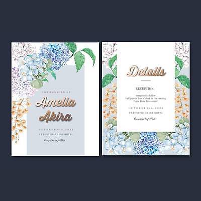 EPS 해외이미지 꽃 하늘색 잎 일러스트 사람없음 흰색 분위기 청첩장 손그림 감성 해외일러스트 식물 컬러 컨셉 카드_감사 파란색 파일형식 벡터 이미지허브