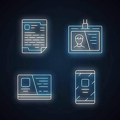 EPS 해외이미지 일러스트 사람모양 사람없음 빛 스마트폰 문서 네온 사원증 신분증 네온아트 해외일러스트 모양 비즈니스 핸드폰 스마트기기 증명서 파일형식 벡터 이미지허브
