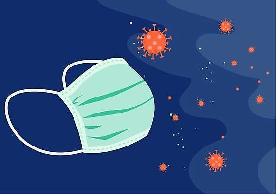 EPS 해외이미지 일러스트 건강 마스크 사람없음 파란색 건강관리 코로나바이러스 감염예방 델타변이바이러스 오미크론 해외일러스트 컬러 관리 바이러스 사회이슈 예방 감염 파일형식 벡터 이미지허브