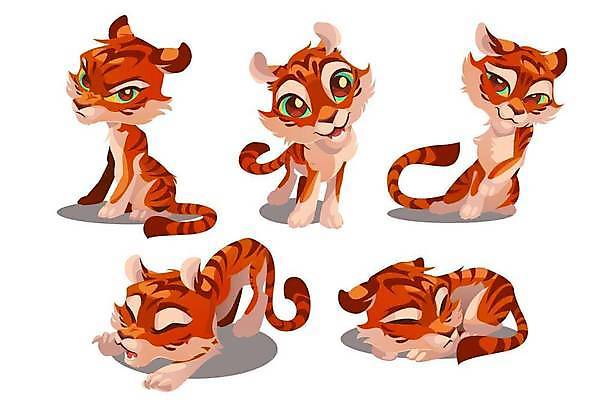 EPS 해외이미지 디자인 여러마리 일러스트 사람없음 세트 호랑이 호랑이캐릭터 해외일러스트 동물캐릭터 다수 포유류 파일형식 벡터 이미지허브