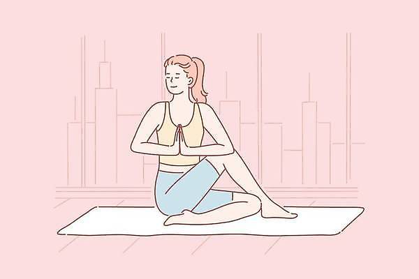 EPS 해외이미지 전신 여자 일러스트 요가 한명 성인 매트 요가복 손모으기 합장 성인여자한명만 해외일러스트 1 웰빙 사람 손짓 운동복 여자한명만 성인여자만 파일형식 벡터 이미지허브