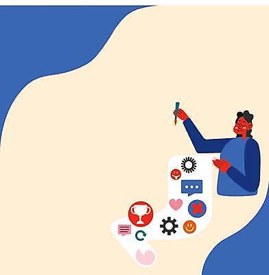 EPS 해외이미지 남자 화살표 백그라운드 말풍선 일러스트 비즈니스 아이디어 한명 들기 상반신 성인 파란색 펜 눈감음 하트 트로피 성인남자한명만 카피스페이스 해외일러스트 모양 1 컬러 컨셉 모션 사람 필기구 공백 상_우승 남자한명만 성인남자만 파일형식 벡터 이미지허브