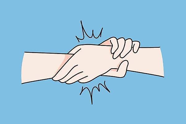 EPS 해외이미지 손 하늘색 일러스트 협력 신체부위 잡기 연결 손목 유대감 해외일러스트 모션 사람 파란색 파일형식 벡터 이미지허브