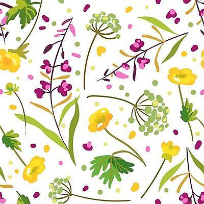 EPS 해외이미지 식물 무료이미지 꽃 분홍색 백그라운드 패턴 일러스트 사람없음 초록색 노란색 해외일러스트 컬러 무늬 파일형식 벡터 무료콘텐츠 이미지허브