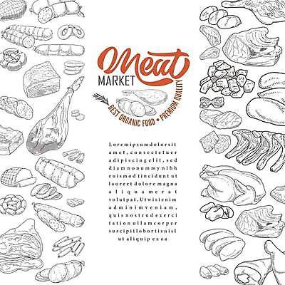 EPS 해외이미지 일러스트 육류 돼지고기 사람없음 소고기 소시지 스케치 햄 양고기 정육점 해외일러스트 식재료 미술 상점 가공식품 파일형식 벡터 이미지허브