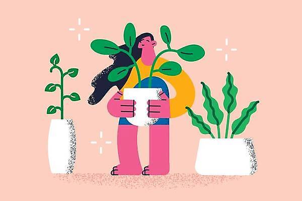 EPS 해외이미지 전신 라이프스타일 여자 화분 화초 일러스트 휴식 한명 들기 성인 취미 원예 성인여자한명만 해외일러스트 식물 1 컨셉 모션 사람 생활 여자한명만 성인여자만 파일형식 벡터 이미지허브