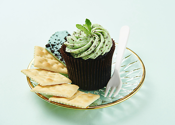 포토 JPG 스튜디오촬영 포크 디저트 실내 사람없음 크래커 초콜릿 컵케이크 애플민트 유리접시 민트색배경 민트초코 국내포토 식기 접시 음식 백그라운드 내부 쿠키 케이크 민트 민트색 파일형식