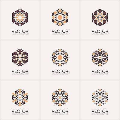 EPS 해외이미지 디자인 일러스트 추상 사람없음 세트 주황색 오리엔탈 심볼 만다라 해외일러스트 컬러 무늬 파일형식 벡터 이미지허브