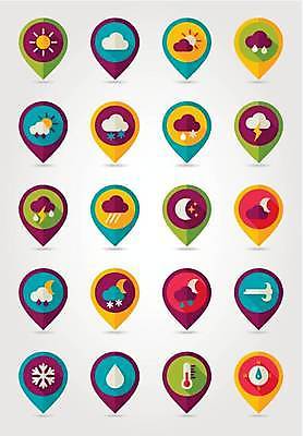 EPS 해외이미지 구름 계절 지도 겨울 일러스트 표시 하늘 바람 날씨 여름 태양 맑음 추위 달 플랫 온도계 야간 예측 심볼 사인 폭풍 온도 네비게이션 뇌우 충고 해외일러스트 자연요소 컨셉 파일형식 벡터 이미지허브