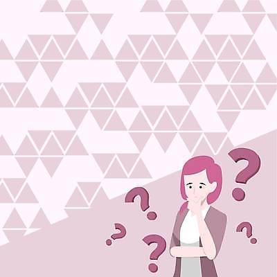 EPS 해외이미지 여자 백그라운드 일러스트 비즈니스 아이디어 한명 상반신 성인 보라색 턱괴기 물음표 삼각형 성인여자한명만 카피스페이스 해외일러스트 도형 1 기호 컬러 컨셉 모션 사람 공백 여자한명만 성인여자만 파일형식 벡터 이미지허브