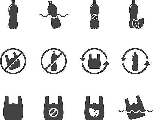 EPS 해외이미지 화살표 일러스트 비닐봉투 사람없음 세트 픽토그램 검은색 재활용 금지 페트병 플라스틱병 재활용표시 해외일러스트 컬러 표시 봉투 플라스틱 친환경 병_담는 파일형식 벡터 이미지허브