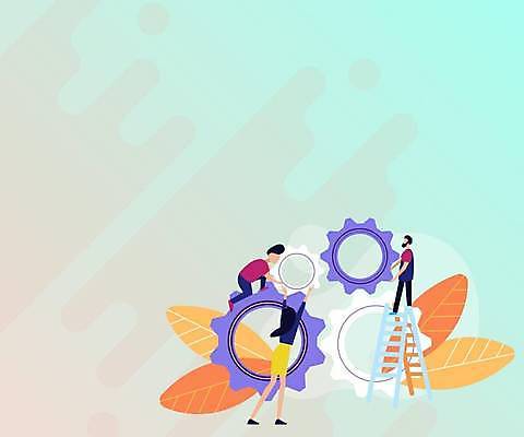 EPS 해외이미지 전신 여자 남자 백그라운드 일러스트 비즈니스 사다리 아이디어 들기 성인 세명 풀잎 톱니바퀴 성인만 카피스페이스 해외일러스트 컨셉 잎 모션 사람 공백 도구 풀_식물 파일형식 벡터 이미지허브