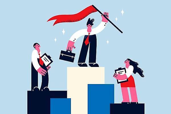 EPS 해외이미지 여자 남자 서류가방 일러스트 비즈니스 성공 들기 성인 세명 경쟁 깃발 우승 비즈니스맨 비즈니스우먼 서류판 승자 성인만 해외일러스트 컨셉 가방 모션 사람 사무용품 최고 직장인 파일형식 벡터 이미지허브