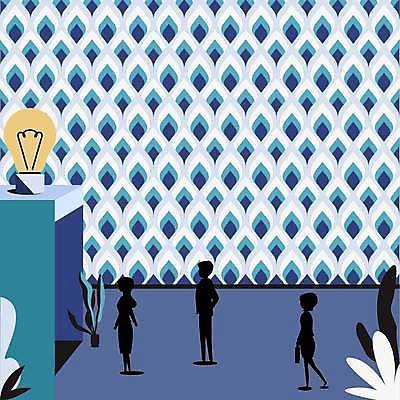 EPS 해외이미지 전신 여자 남자 백그라운드 일러스트 비즈니스 전구 출입구 아이디어 성인 세명 파란색 풀잎 성인만 카피스페이스 해외일러스트 컬러 컨셉 잎 사람 공백 풀_식물 파일형식 벡터 이미지허브