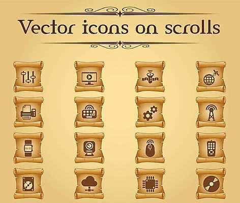 EPS 해외이미지 인터넷 일러스트 사람없음 세트 갈색 모니터 인공위성 CD 키보드 마우스 빈티지 리모컨 인쇄기 두루마리 심볼 톱니바퀴 클라우드서비스 디지털시계 스크롤 양피지 해외일러스트 시계 컬러 컨셉 통신 전자제품 컴퓨터 컴퓨터용품 서비스 파일형식 벡터 이미지허브