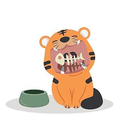 EPS 해외이미지 한마리 일러스트 사람없음 반려동물 고양이 먹기 먹이그릇 생선가시 반려묘 해외일러스트 동물 1 그릇 포유류 모션 파일형식 벡터 이미지허브