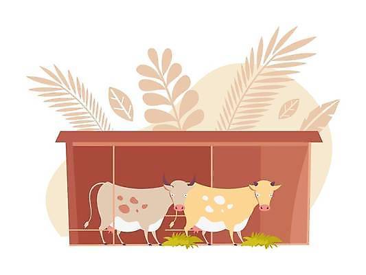 EPS 해외이미지 잎 두마리 일러스트 사람없음 농장 갈색 농사 젖소 외양간 낙농업 해외일러스트 식물 산업 컬러 2 농업 소 파일형식 벡터 이미지허브