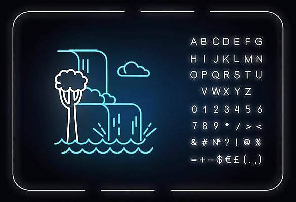 EPS 해외이미지 나무 알파벳 선 백그라운드 일러스트 타이포그라피 사람없음 물 폭포 화려 심볼 네온 형광등 해외일러스트 자연요소 식물 문자 영어 컨셉 자연 전등 파일형식 벡터 이미지허브