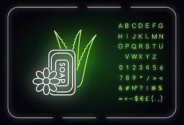 EPS 해외이미지 알파벳 꽃 선 백그라운드 일러스트 타이포그라피 사람없음 화려 심볼 네온 비누 형광등 알로에 해외일러스트 식물 문자 영어 컨셉 전등 위생용품 파일형식 벡터 이미지허브