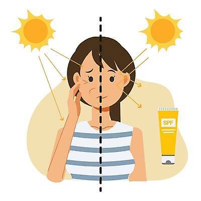 EPS 해외이미지 무료이미지 여자 얼굴 일러스트 건강 한명 상반신 성인 여름 햇빛 태양 반사 노란색 화장품 비교 주름 보호 선크림 피부 돌봄 자외선 성인여자한명만 효과 해외일러스트 자연요소 1 계절 컬러 컨셉 모션 사람 신체부위 뷰티 여자한명만 성인여자만 파일형식 벡터 무료콘텐츠 이미지허브