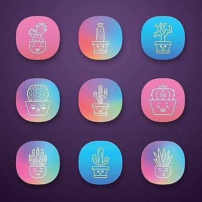 EPS 해외이미지 식물 화분 일러스트 선인장 웃음 사람없음 세트 해외일러스트 표정 파일형식 벡터 이미지허브