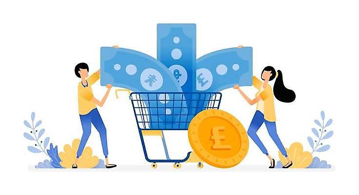 EPS 해외이미지 전신 식물 여자 남자 지폐 일러스트 비즈니스 성인 두명 쇼핑 동전 구매 투자 성인만 해외일러스트 돈 사람 파일형식 벡터 이미지허브