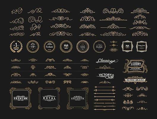 EPS 해외이미지 디자인 선 일러스트 프레임 타이포그라피 사람없음 세트 라벨 사각형 빈티지 원형 우아함 고딕 바로크 빅토리아 해외일러스트 도형 문자 컨셉 파일형식 벡터 이미지허브