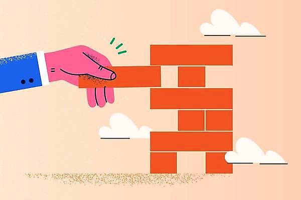 EPS 해외이미지 손 일러스트 비즈니스 놀이 들기 신체부위 쌓기 블록 젠가 프로젝트 해외일러스트 모션 사람 놀이용품 파일형식 벡터 이미지허브