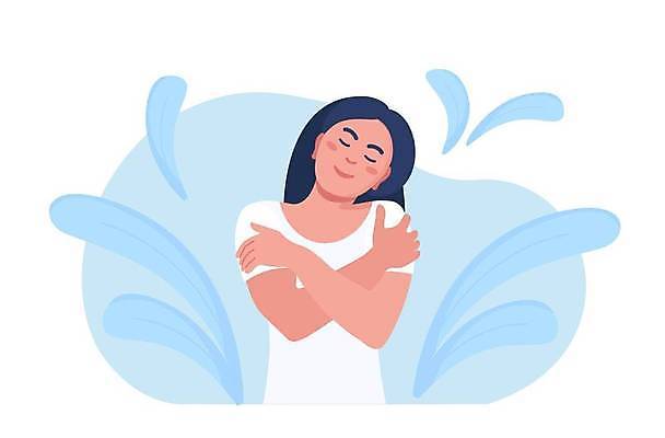 EPS 해외이미지 여자 일러스트 안기 사랑 한명 상반신 성인 눈감음 성인여자한명만 자존감 자기애 해외일러스트 1 감정 모션 사람 여자한명만 성인여자만 파일형식 벡터 이미지허브