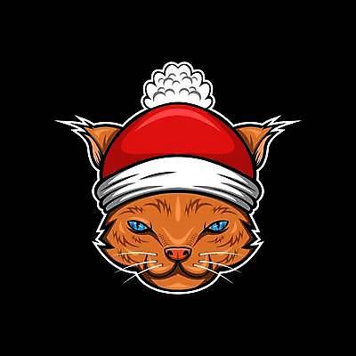 EPS 해외이미지 일러스트 산타모자 사람없음 고양이 심볼 해외일러스트 모자_잡화 크리스마스 포유류 반려동물 파일형식 벡터 이미지허브