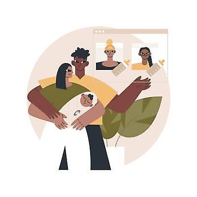 EPS 해외이미지 라이프스타일 여자 남자 화분 일러스트 가족 안기 손짓 여러명 상반신 성인 가리킴 아기 분유 보모 아이돌봄 해외일러스트 다수 관계 모션 사람 생활 아기용품 파일형식 벡터 돌봄서비스 이미지허브