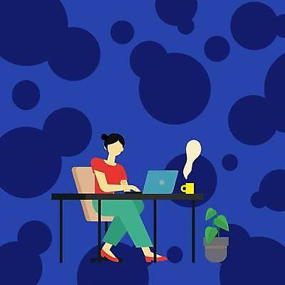 EPS 해외이미지 전신 여자 화분 화초 백그라운드 의자 일러스트 비즈니스 아이디어 한명 성인 컵 파란색 노트북 수증기 책상 성인여자한명만 카피스페이스 해외일러스트 식물 1 식기 컬러 가구 컨셉 사람 전자제품 공백 여자한명만 성인여자만 파일형식 벡터 이미지허브