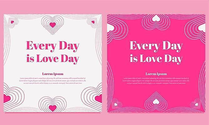 EPS 해외이미지 배너 분홍색 데이트 일러스트 발렌타인데이 사랑 낭만 하트 축하 소셜미디어 해외일러스트 모양 감정 컬러 컨셉 데이이벤트 파일형식 벡터 이미지허브