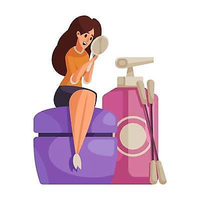 EPS 해외이미지 전신 여자 일러스트 한명 들기 앉기 성인 뷰티 거울 화려 우아함 크림 로션 면봉 성인여자한명만 해외일러스트 1 컨셉 모션 사람 화장품 여자한명만 성인여자만 파일형식 벡터 이미지허브