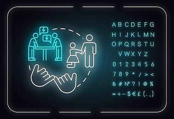 EPS 해외이미지 전신 손 알파벳 여자 남자 선 백그라운드 일러스트 청소년 여러명 타이포그라피 손잡기 화려 심볼 책상 약속 싸움 네온 형광등 십대만 해외일러스트 문자 영어 가구 다수 컨셉 모션 전등 사람 신체부위 파일형식 벡터 이미지허브