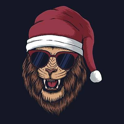 EPS 해외이미지 일러스트 산타모자 사람없음 선글라스 사자 심볼 해외일러스트 모자_잡화 안경 크리스마스 포유류 파일형식 벡터 이미지허브